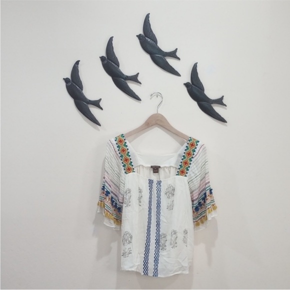 Anthropologie Vineet Bahl Kiera Embroidered Boho Peasant Blouse XS - Runs Large - Picture 4 of 13